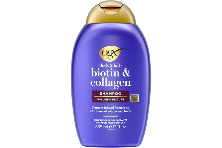 OGX Thick & Full + Biotin & Collagen Volumizing Shampoo, Nutrient-Infused Hair Shampoo with Vitamin B7 Biotin Gives Hair Volume & Body for 72+ Hours, Sulfate-Free Surfactants, 13 fl. oz