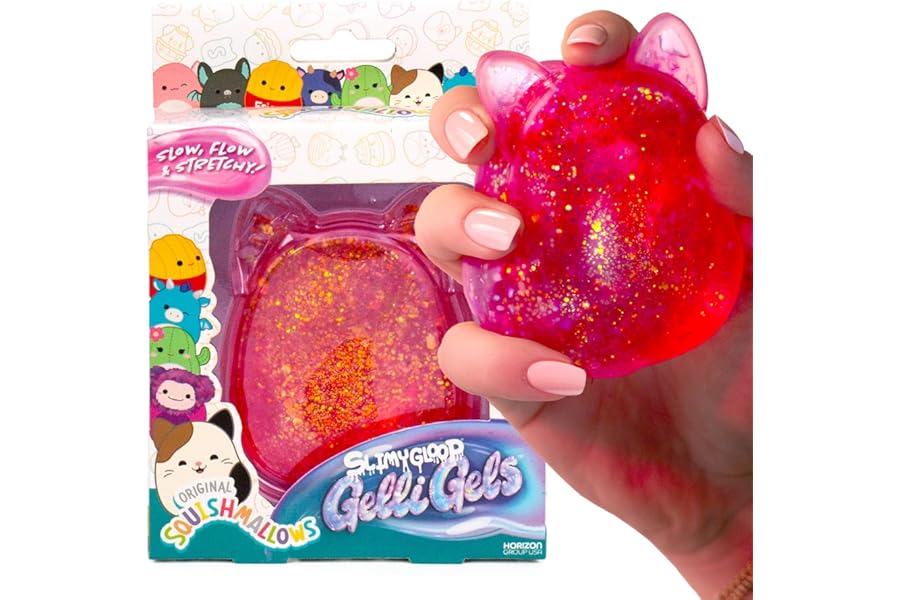 Original Squishmallows™ SLIMYGLOOP Pink Gelli Gels™, Slow Rising Sensory Squeeze Toy with Glitter, Gel Filled Fidget Toys