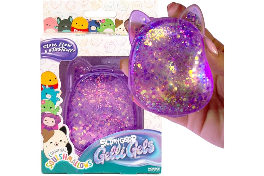 Original Squishmallows™ SLIMYGLOOP Purple Gelli Gels, Slow Rising Sensory Squeeze Toy with Glitter, Gel Filled Fidget Toys