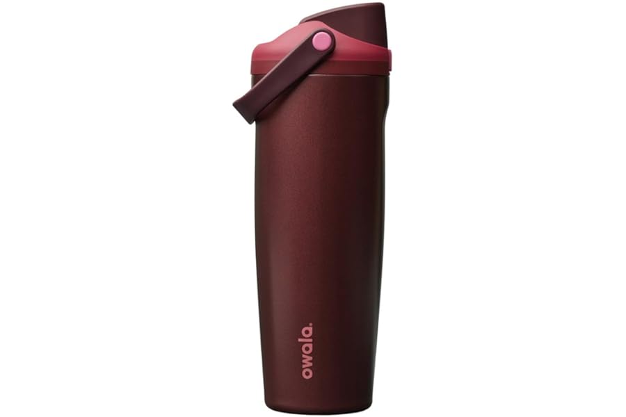 Owala FreeSip Sway Insulated Stainless Steel Water Bottle with Two-Way Spout, Built-In Straw and Bucket Handle, Made for Travel, School, and Sports, 30oz, BPA Free, Leak Proof, Black Cherry