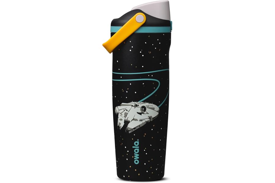 Owala Star Wars FreeSip Sway Insulated Stainless Steel Water Bottle with Two-Way Spout, Built-In Straw and Bucket Handle, School, and Sports, 30oz, BPA Free, Leak Proof, Millennium Falcon