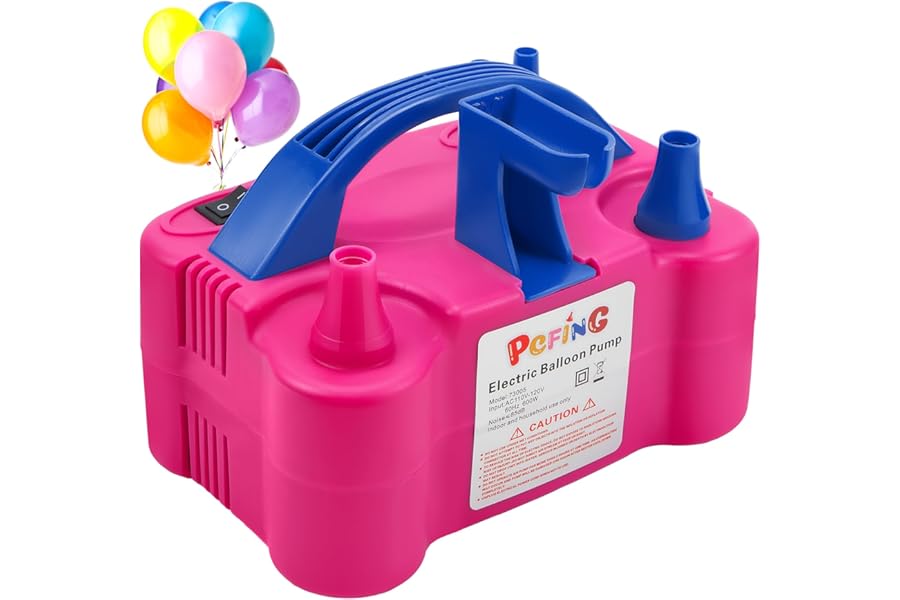PCFING Balloon Pump Electric, Portable Balloons Inflator Blower Machine with Balloon Tie Tool & Dual Nozzle