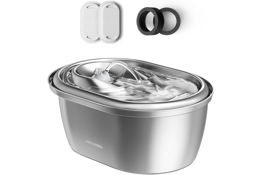 PETLIBRO Stainless Steel Cat Water Fountain, 101oz/3L Automatic Water Dispenser for Cats Indoor, Quiet Pet Water Dispenser with 2 Filters, Adjustable Flow Cat Fountain Also for Small Dogs