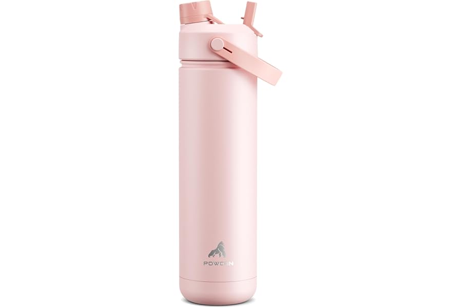 POWCAN 26 oz Insulated Water Bottle with 2-in-1 Straw and Spout Lid, Keep Cold 24H, Leak-Proof, Fits in Car Cup Holder, Stainless Steel Water Bottle for Sports, Travel, and School (Cotton Candy)