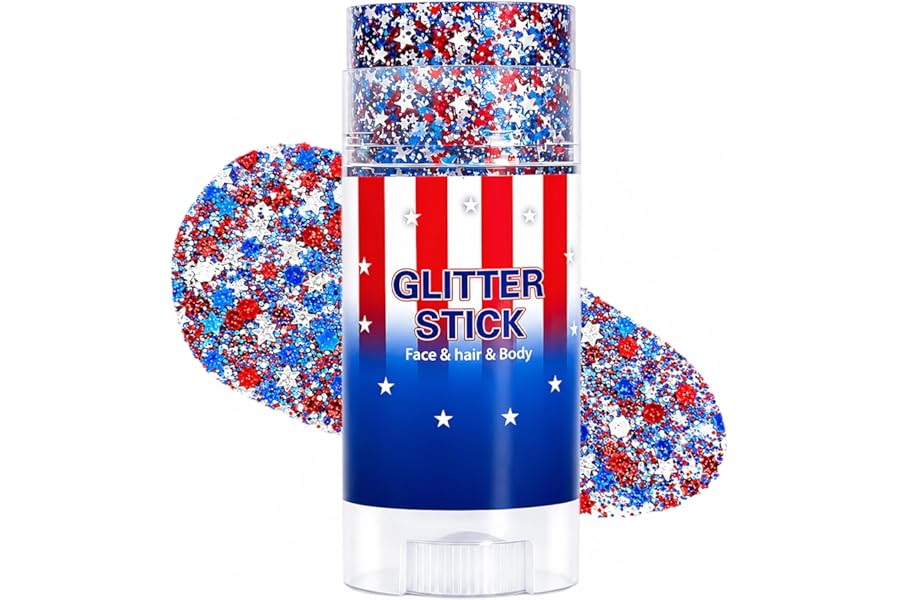 Patriotic 4th of July Glitter Stick, 4th of July Outfits for Women Kids, Red White and Blue Glitter Stick for Memorial Day 250 Anniversary Independence Day, USA Flag Face Body Hair Glitter Accessories