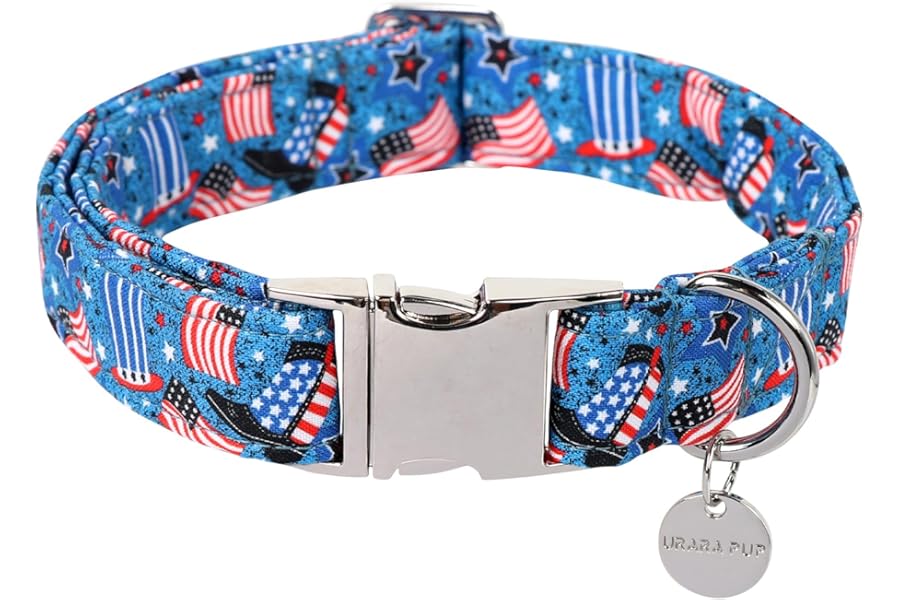 Patriotic Dog Collar, 4th of July Dog Collar, American Flag Collars for Puppy Boy Girl Dogs or Cat, Comfortable Summer Collars with Metal Buckle, XL