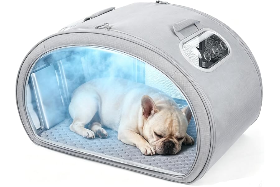 Pecute Cooling Dog House, with Cooling Mat for Small Dogs, Indoor Cat Bed with Insulation and 6 ice Packs Cooling for Cat and Dog, Foldable Outdoor Cat House for Hot Summer Days, L, Gray