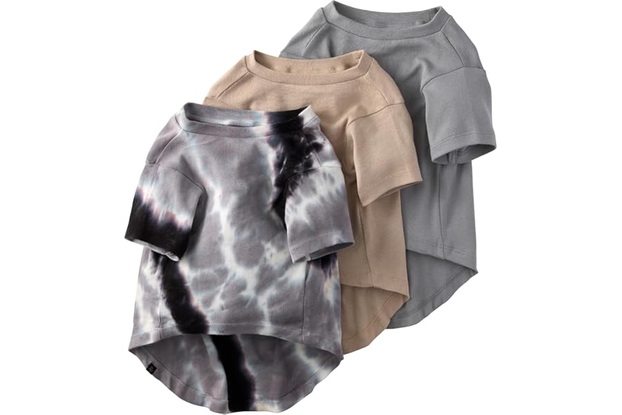Pet Passion Toby II - The Perfect Tee, 3 Pack Short Sleeve Pet T-Shirt 100% Organic Cotton Tees Clothes for Small, Medium, Large Dogs​​, Black Sand Tie Dye, Medium (20-45 lbs)