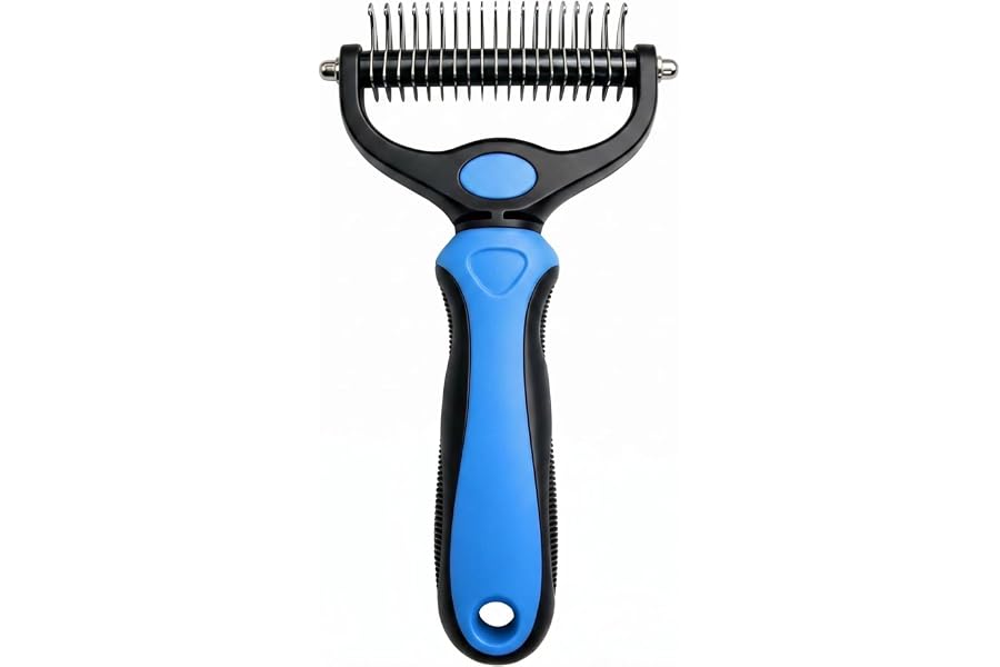 Pet Pro Grooming Tool for Dogs & Cats, Undercoat Rake Dematting Comb for Long Hair Pets, Deshedding Brush for Loose Fur, Tangle Removal and Thick Coat Grooming, Blue