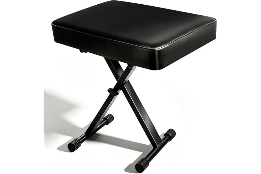 Petjirohot Keyboard Bench Padded Cushion X-Style Height Adjustable 17.3''-19.9'', Piano Stool, Keyboard Chair, Black (Square Thickened Style)