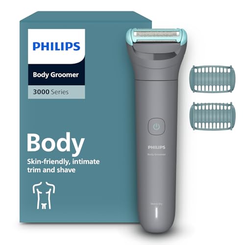 Philips Afeitadora Corporal series 3000 - Depiladora Masculina con sistema de protección, Recorta y depila zonas íntimas, Afeitado suave y apurado, 100% impermeable, 80 min. de autonomía, BG3480/15.