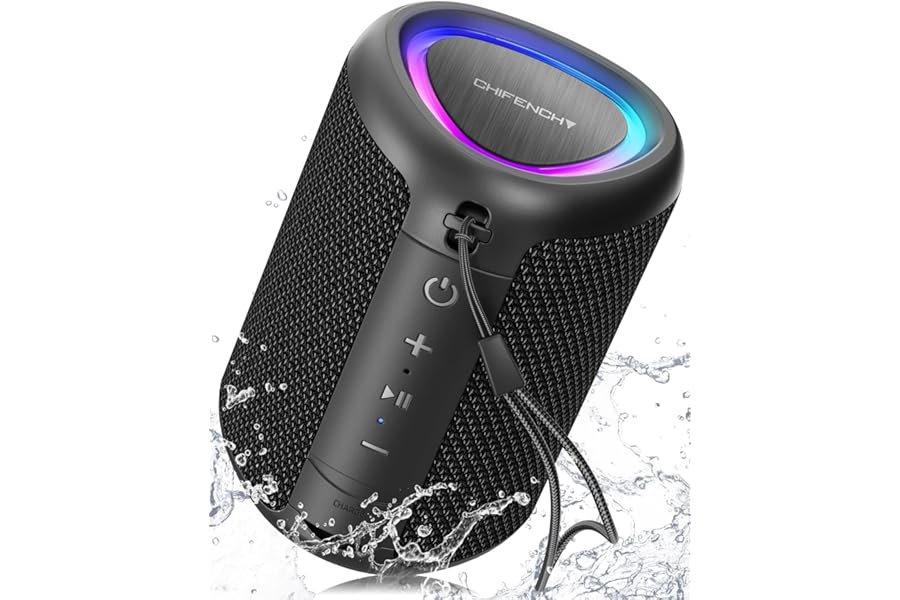Portable Bluetooth Speaker Beach Essentials: Powerful Crystal Clear Sound/Dynamic Light/IPX5 Waterproof/All Day Playtime/Wireless BT 5.3/TWS Paring, Dad Gifts, Outdoor|Travel|Camping|Pool Accessories