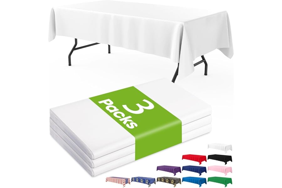 Pureegg Plastic Table Cloth Disposable 3 Pack, 54x108 Inch Rectangular Table Cloth, Leakproof Table Cover for Parties, Picnic, Weddings, White