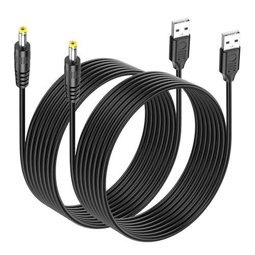 QINJOOELC 2 Pack 5V USB to DC 4.0x1.7mm Power Cord 4.0mm x 1.7mm Barrel Jack Charging Cable for Mini Fans, LED Lights and Low Power Devices (3M/9.8Ft)