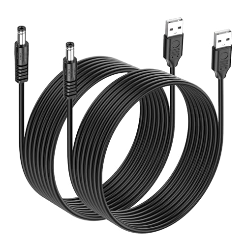 QINJOOELC 2 Pack 5V USB to DC 5.5x2.5mm Power Cord 5.5mm x 2.5mm Barrel Jack Charging Cable for Mini Fans, LED Lights and Low Power Devices (3M/9.8Ft)