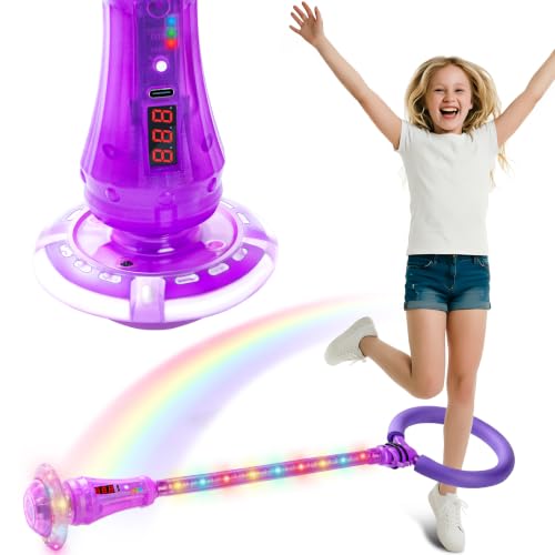 Qtheaes Skip Ball for Kids, Purple Foldable LED Flashing Ankle Skip It Jump Ball, Indoor Outdoor Fitness Swing Toy for Boys Girls Age 5+