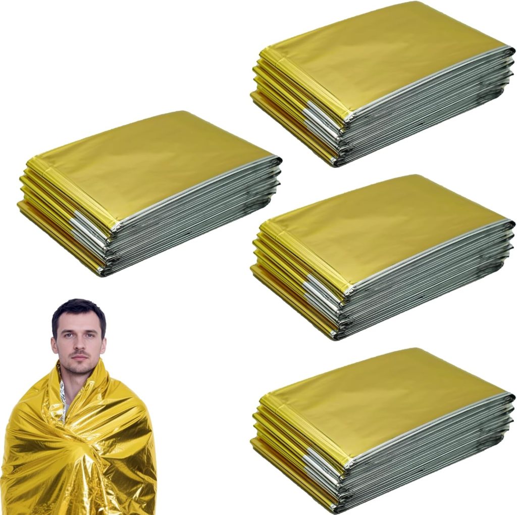 RLXMARTD Lot de 4 couvertures de survie en aluminium pour marathon, extérieur, randonnée, survie ou premiers secours (210 x 160 cm)