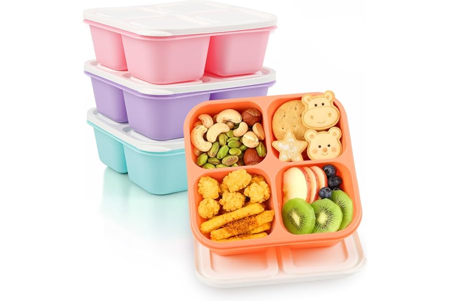 RUENVUE Bento Box Adult Lunch Box- 4 Pack,4 Compartment Snack Containers Reusable Meal Prep Stackable BPA-Free Lunch Containers for Home, Work, Travel (4 Color)