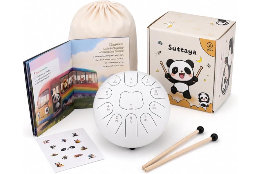 Rain Drum for Outside, Steel Tongue Drum for Kids, 6-Inch 11 Notes Musical Gift for Children and Hobbyists - Bedtime Story and Drum with Mallets & Stickers by Suttaya