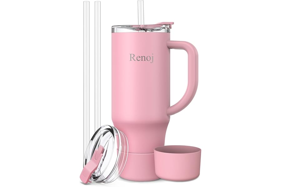 Renoj Insulated Mug 100% Leak Proof Insulated Water Bottle for Iced Coffee & Hot Drinks - Fits Car Cup Holder, Ideal Gift, 2 Straws & Silicone Boot - SnapShift Green Gradient 40 oz