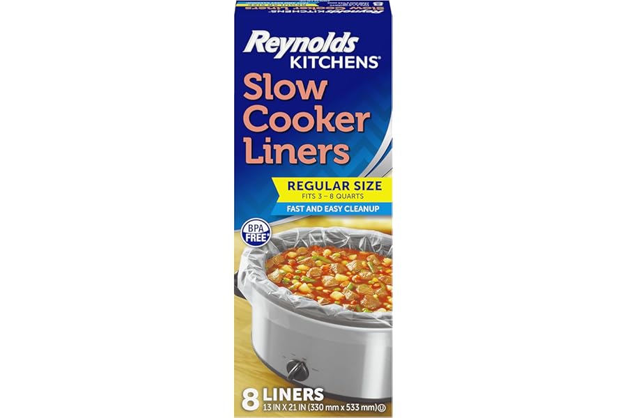 Reynolds Kitchens Slow Cooker Liners, 8 Pack, Fits 3-8 Quart Round and Oval Slow Cookers, BPA-Free Nylon Blend Construction, Heat-Resistant Up to 400F, Prevents Stuck on Food