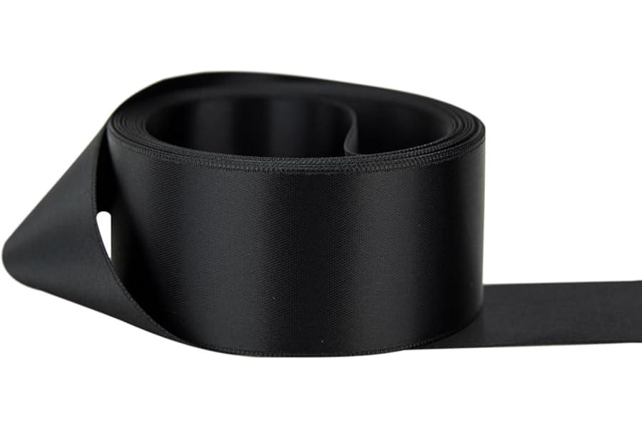 Ribbon Bazaar Double Faced Satin - Premium Gloss Finish - 100% Polyester Ribbon for Gift Wrapping, Crafts, Scrapbooking, Hair Bow, Decorating & More - 5/8" Black 50yd Spool
