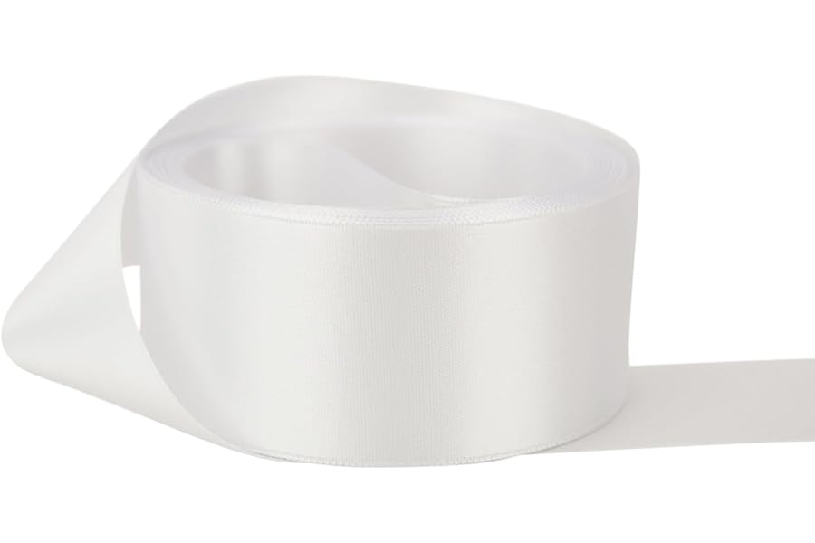 Ribbon Bazaar Double Faced Satin - Premium Gloss Finish - 100% Polyester Ribbon for Gift Wrapping, Crafts, Scrapbooking, Hair Bow, Decorating & More - 1-1/2" White 50yd Spool