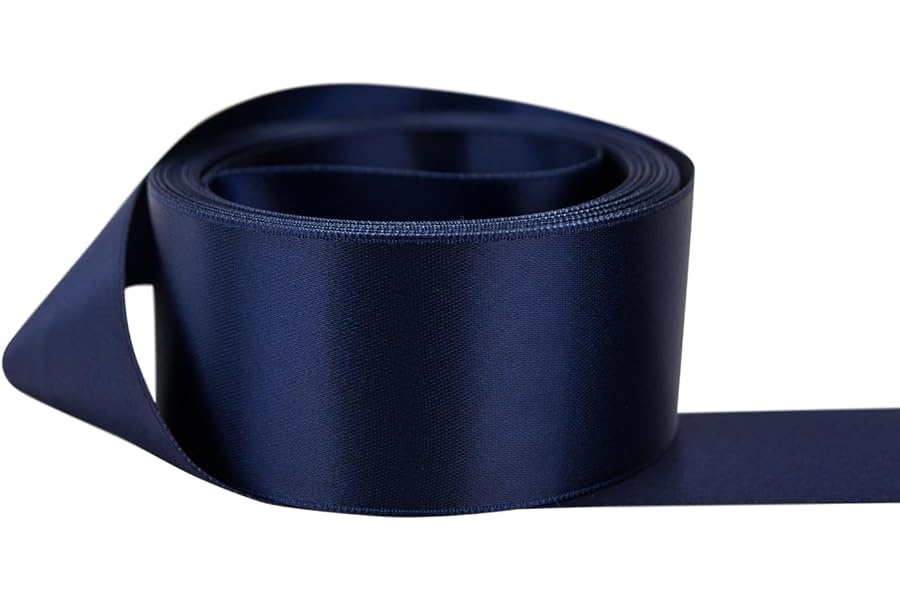 Ribbon Bazaar Double Faced Satin - Premium Gloss Finish - 100% Polyester Ribbon for Gift Wrapping, Crafts, Scrapbooking, Hair Bow, Decorating & More - 5/8" Navy 50yd Spool