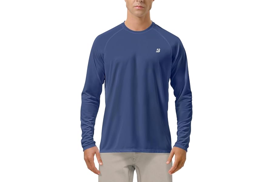 Roadbox Mens UPF 50+ UV Sun Protection Shirts Outdoor Long Sleeve SPF Rash Guard for Fishing Hiking Swimming Running