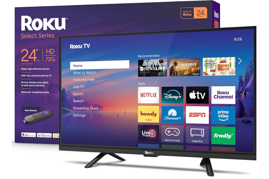 Roku Smart TV 2026 – 24-Inch Select Series, 720p HD TV – Roku TV with Voice Remote – Flat Screen LED Television with Wi-Fi fo