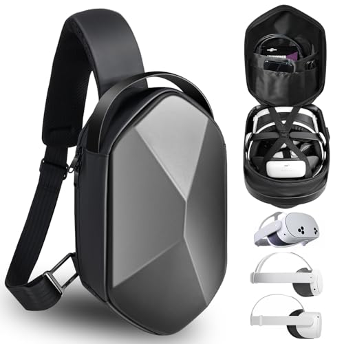 SARLAR Travel Carrying Case for Oculus Meta Quest 3S/Quest 3/Quest 2 VR Headset and Controller Accessories, Large Space Hard Case Fits BOBOVR/Kiwi Design Battery Head Strap, Crossbody Sling Bag