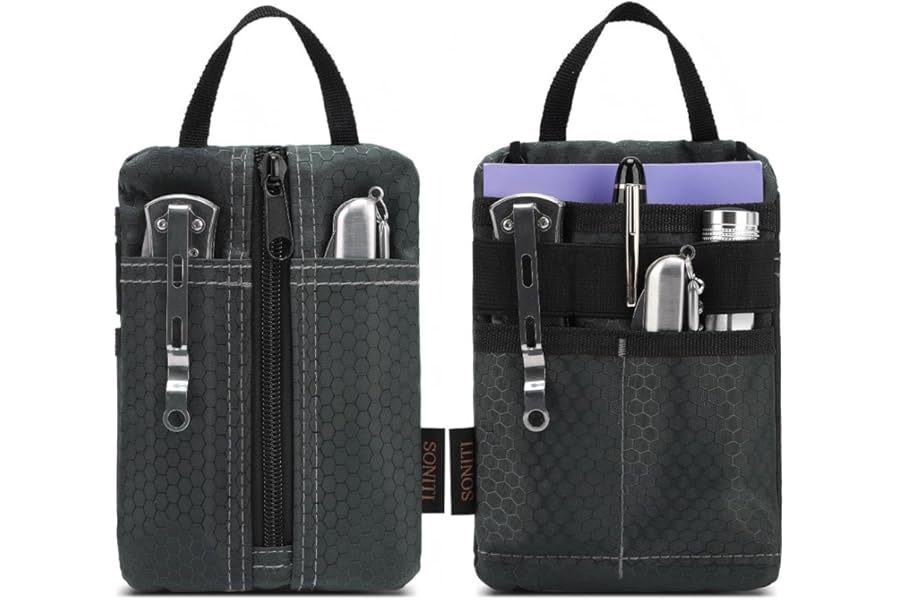 SONITI EDC Pouch, Enhanced 3-Layer Fabric - Slim & Compact Pocket Organizer, EDC Tool Pouch for Men, Multitool Holder with Adjustable Strap, Waterproof EDC Bag for Flashlight, Pen & Notebook