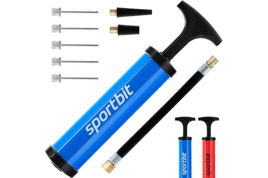 SPORTBIT Ball Pump for Sports Balls - Hand Pump for Football, Soccerball, Volleyball, Basketball Inflator, Ball Air Pump - Exercise Balls - Comes with 5 Needles