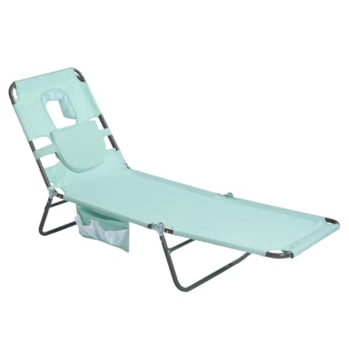 SUNNYFEEL Beach Lounge Chair, Reclining Beach Chairs Lay Flat, Sun Face Down Tanning Chair, Folding Camping Chairs Portable Camp Cot with Backpack Straps for Outdoor/Picnic/Lawn