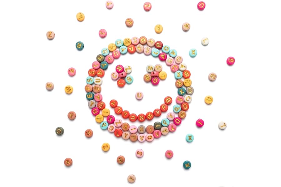 SUTOUG 1010PCS Colourful Letter Beads for Threading, 4 x 7 MM Acrylic Round Beads for Jewellery DIY Making Crafts Bracelets Necklaces Ornaments-Gold