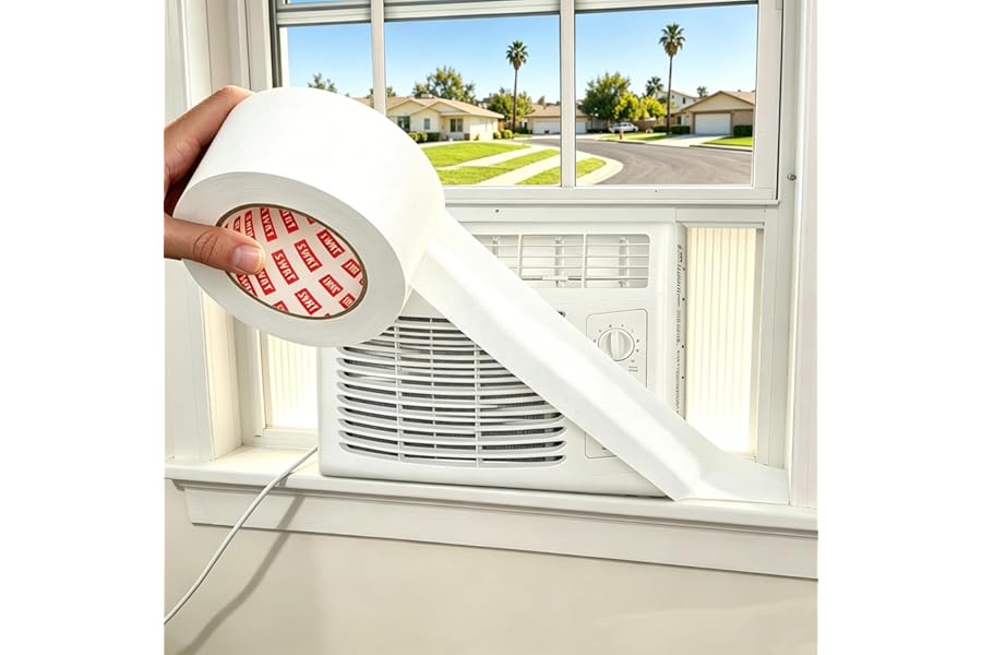 SWRT White Window Weather Sealing Tape, 2 in X 90 FT Summer Window Insulation, Air Conditioner and AC Seal, Self Adhesive Residue Free, Blocks Hot Air, Dust and Insects for Doors and Windows