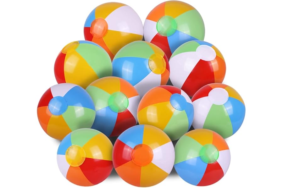 SYZ 12" Beach Balls Bulk - Inflatable Swimming Pool Toys for Kids Birthday Party Supplies Favors Luau Decorations - Blow Up Classic Rainbow Color Beachball Summer Water Games Fun Gifts (12 Pack)