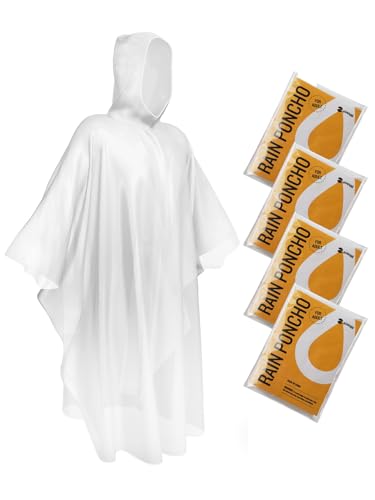 SaphiRose Disposable Rain Ponchos Emergency Clear Poncho (4 pack, Clear)