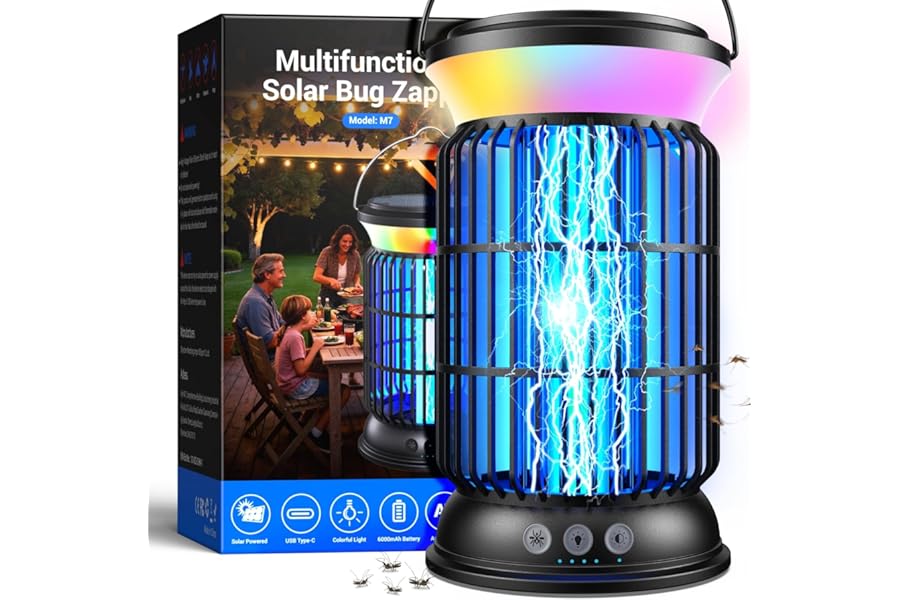Sayneep Solar Bug Zapper Outdoor, Powerful 4200V Electric Mosquito Zapper with Upgraded Mosquito Attraction Light, Auto On/Off, IPX6 Waterproof Insect Zapper for Patio, Garden & Camping