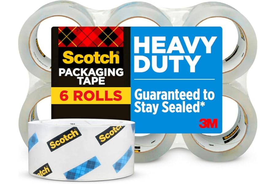 Scotch Heavy Duty Shipping Packing Tape, Clear, Shipping and Packaging Supplies, 1.88 in. x 54.6 yd., 6 Tape Rolls