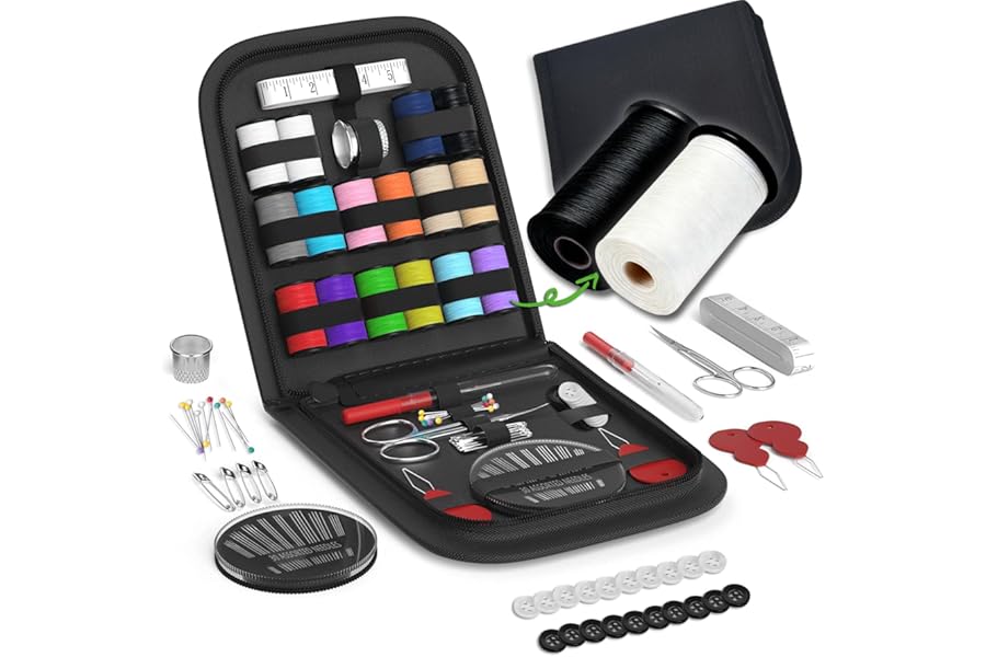 Sewing Kit Gifts for Grandma, Mom, Friend, Traveler, Adults, Beginner, Emergency,Sewing Supplies Accessories with Scissors,Sewing Needles Thimble, Thread,Tape Measure etc (Black, S)