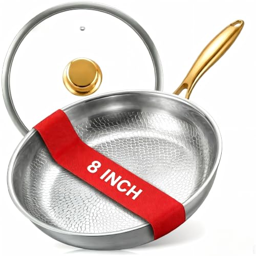 Sikiilu 8" Titanium Pans for Cooking | Food-Grade Pure Titanium Frying Pan Pro with Lid | PFAS/PFOA/PTFE Free Nonstick Cookware | Dishwasher & Oven Safe, Kitchen Induction Compatible