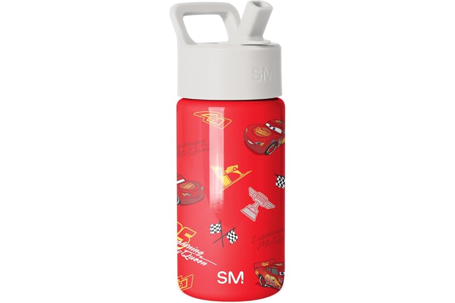 Simple Modern Disney Pixar Lightning McQueen Kids Water Bottle with Straw Lid | 14oz Insulated Stainless Steel Kids Tumbler & Toddler Cup for School, Girls, Boys | Summit | Cars Lightning Speed