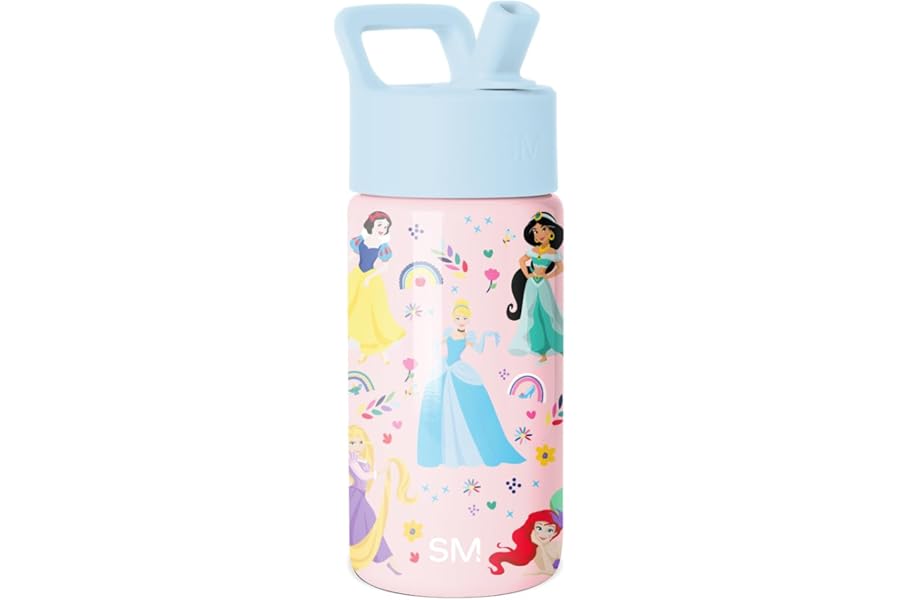 Simple Modern Disney Princess Kids Water Bottle with Straw Lid | 14oz Insulated Stainless Steel Kids Tumbler & Spill Proof Toddler Cup for School, Girls, Boys | Summit | Princess Rainbows