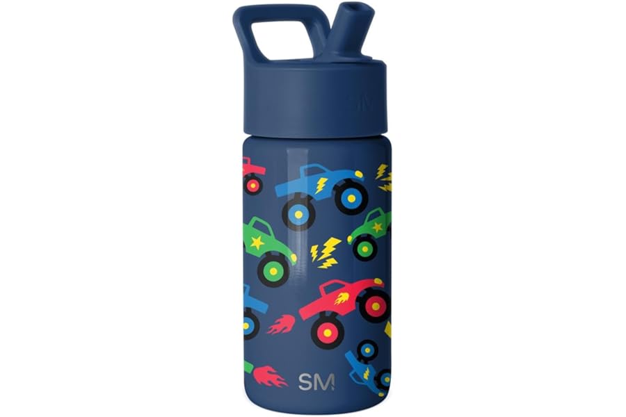Simple Modern Kids Water Bottle with Straw Lid | 14oz Insulated Stainless Steel Kids Tumbler & Spill Proof Toddler Cup for School, Girls, Boys | Summit | Monster Truck Rally