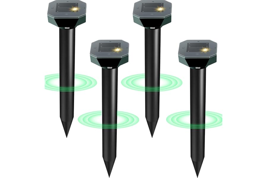 Snake & Mole & Rabbit & Skunk Repellent Solar Powered, Upgraded Ultrasonic Deterrent, IP65 Waterproof, Gopher Groundhog Chipm