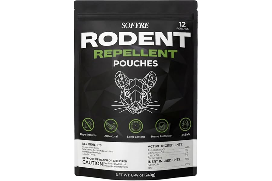 SoFyre Rodent Repellent Pouches 12-Pack Mouse Repellent for Home RV Garage Car Basement, Mice Indoor & Outdoor Deterrent, Pep