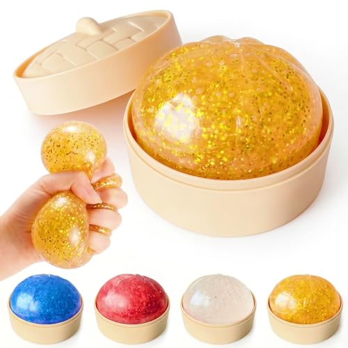 Soft Squishy Stress Ball Dumpling Slow Rise Fidget Toy Squeeze Sensory Dumpling Anxiety Relief Cute Squishy Shape Balls Soft Squeeze Toys for Kids Adults （Golden）