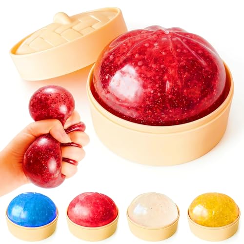 Soft Squishy Stress Ball Dumpling Slow Rise Fidget Toy Squeeze Sensory Dumpling Anxiety Relief Cute Squishy Shape Balls Soft Squeeze Toys for Kids Adults （Red）