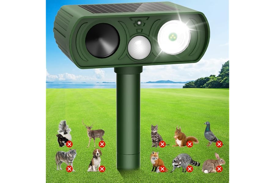 Solar Ultrasonic Animal Repellent Outdoor, Deer Repellent Devices Waterproof, Cat Squirrel Rabbit Dog Raccoon Deterrent Animal Repeller with Motion Detection, Keep Skunk Away for Yard, Green, 1 Pack